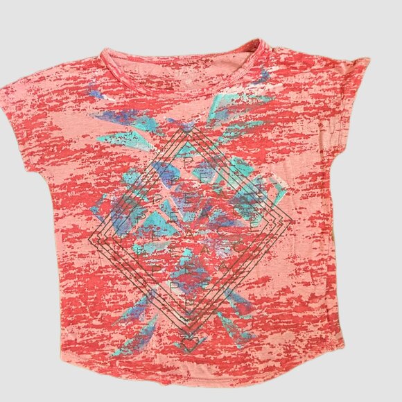 77KIDS GIRLS ORANGE PEACE T-SHIRT W/GEOMETRIC GRAPHIC IN FRONT SIZE SMALL - Picture 5 of 9